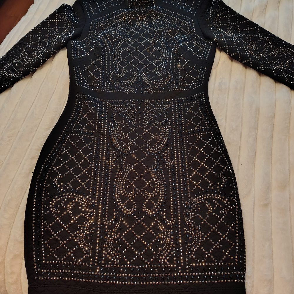 bebe Elegant Black Studded Long Sleeve Dress